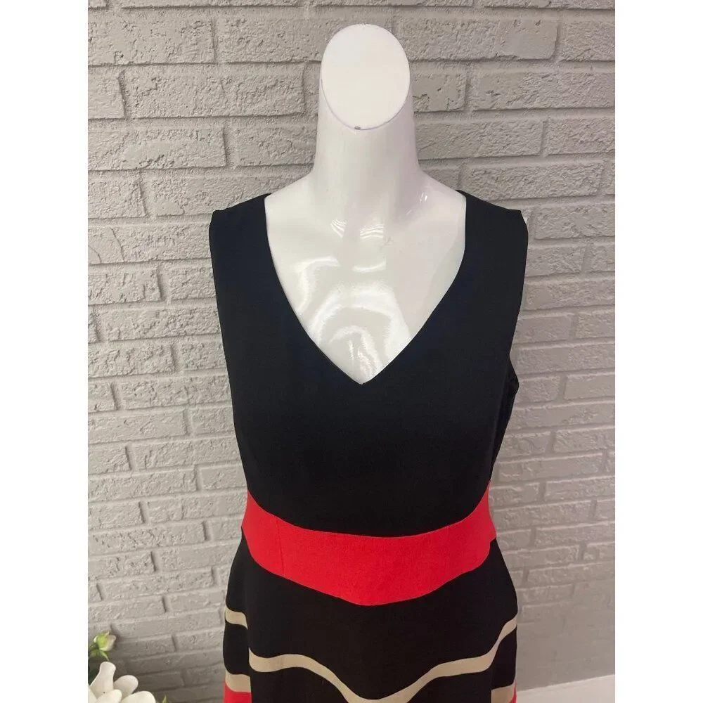 Black Label by Evan Picone Women Sleeveless Color Block Shift Dress Size 6 - Picture 2 of 9